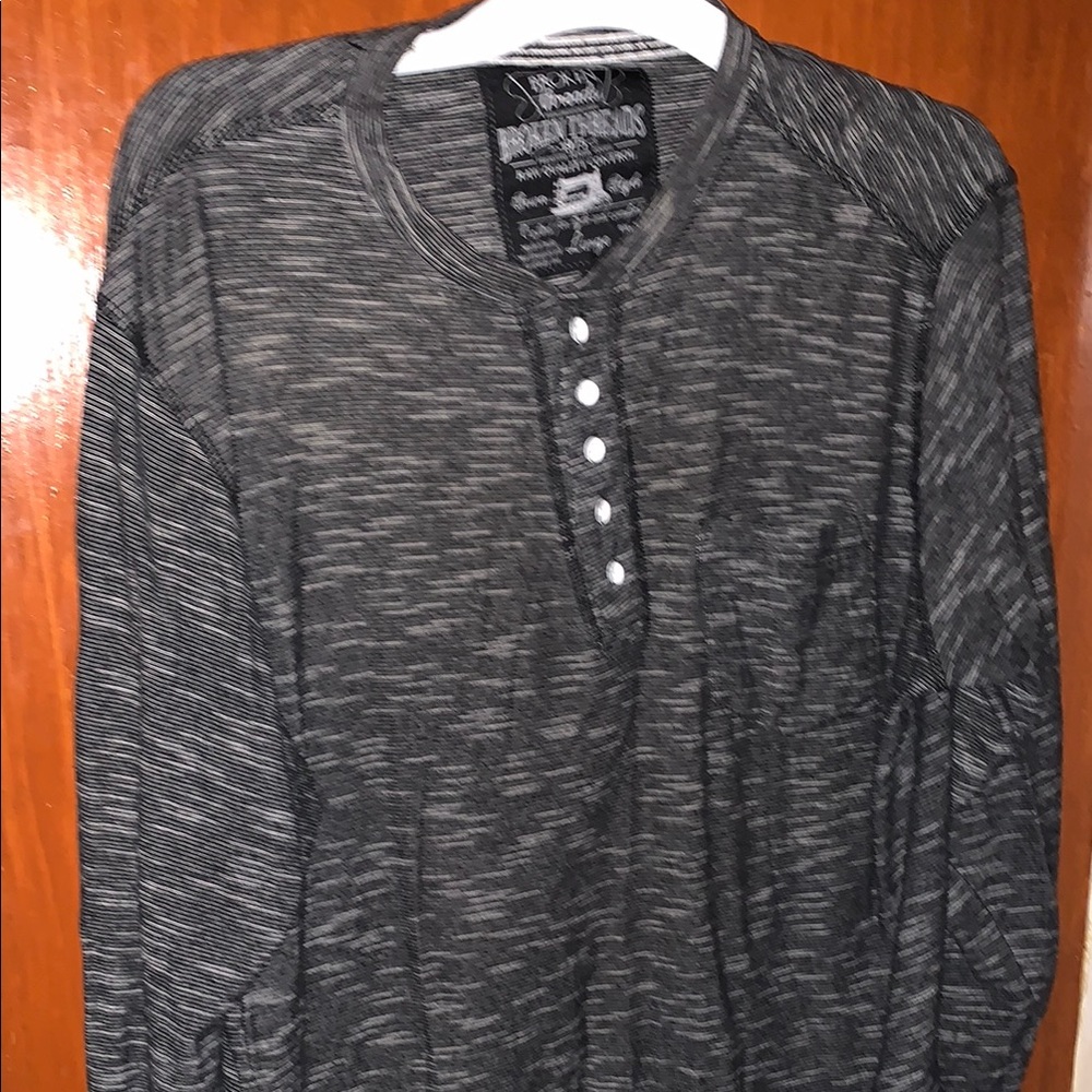 Gray Long Sleeve Henley Tee with Heathered Texture